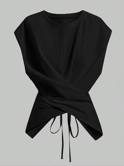 HOT SALE Women's Cap Sleeve Tie Back Cinched Waist Wrap Top