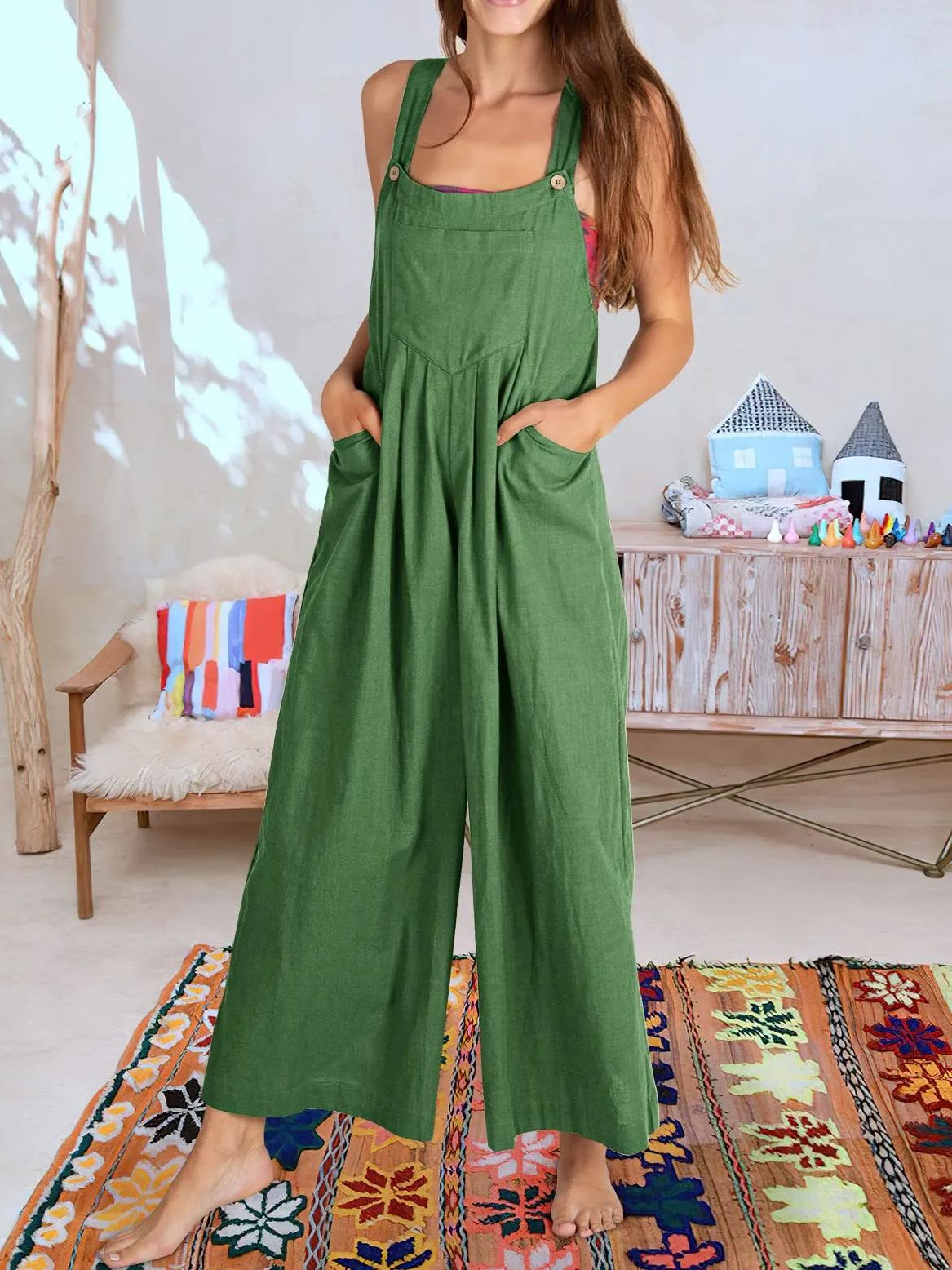 Women's Sleeveless Wide Leg Jumpsuit with Pockets