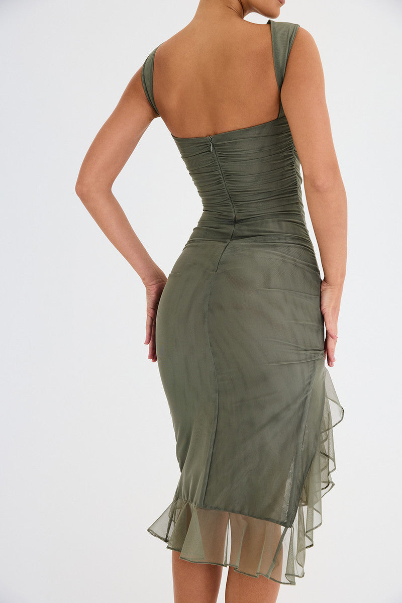 Sleeveless Ruffle Midi Dress (Buy 2 Free Shipping)