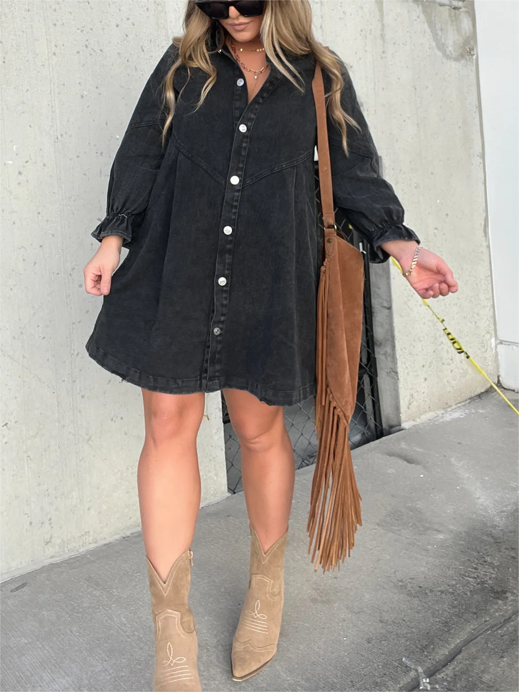 2023 Hot Sale Washed Denim Puff Sleeve Dress (Buy 2 Free Shipping)