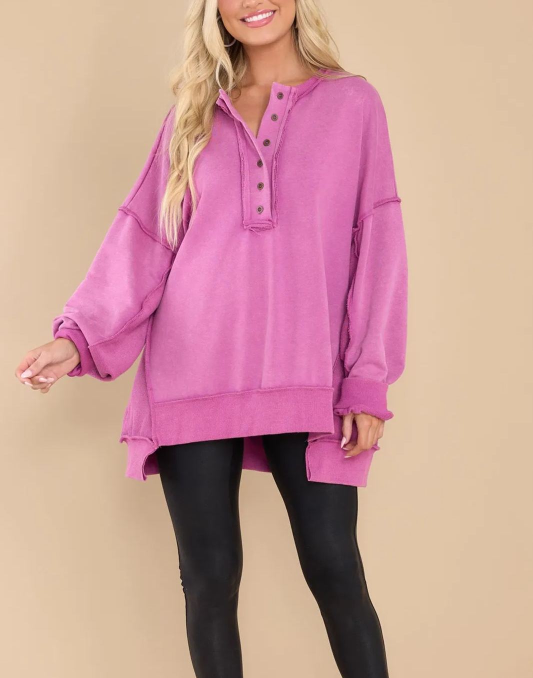 Limited time sale🔥Women's Oversized Henley Casual Buttoned Sweatshirt