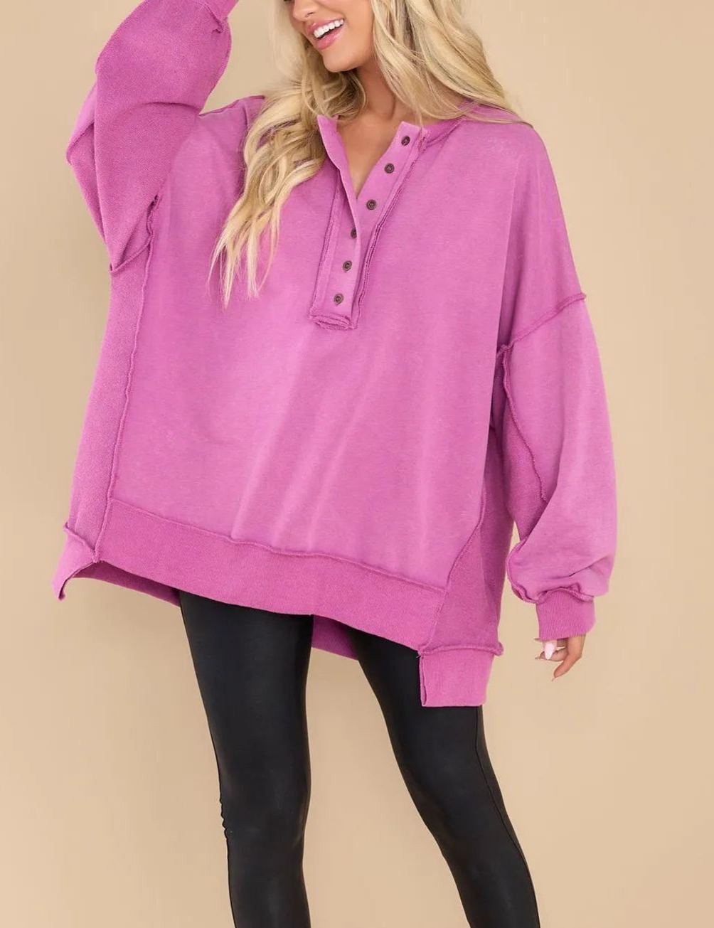 Limited time sale🔥Women's Oversized Henley Casual Buttoned Sweatshirt