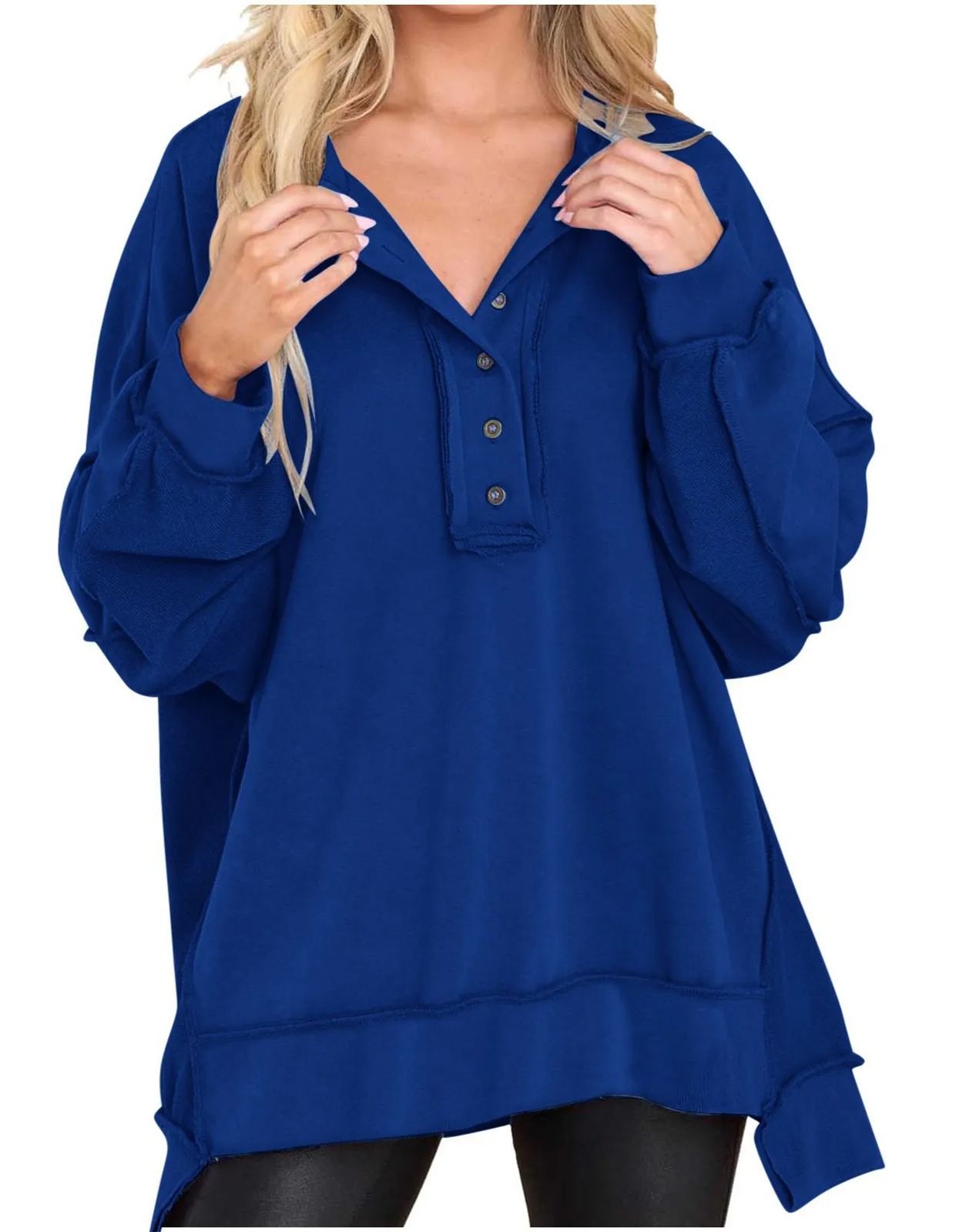 Limited time sale🔥Women's Oversized Henley Casual Buttoned Sweatshirt