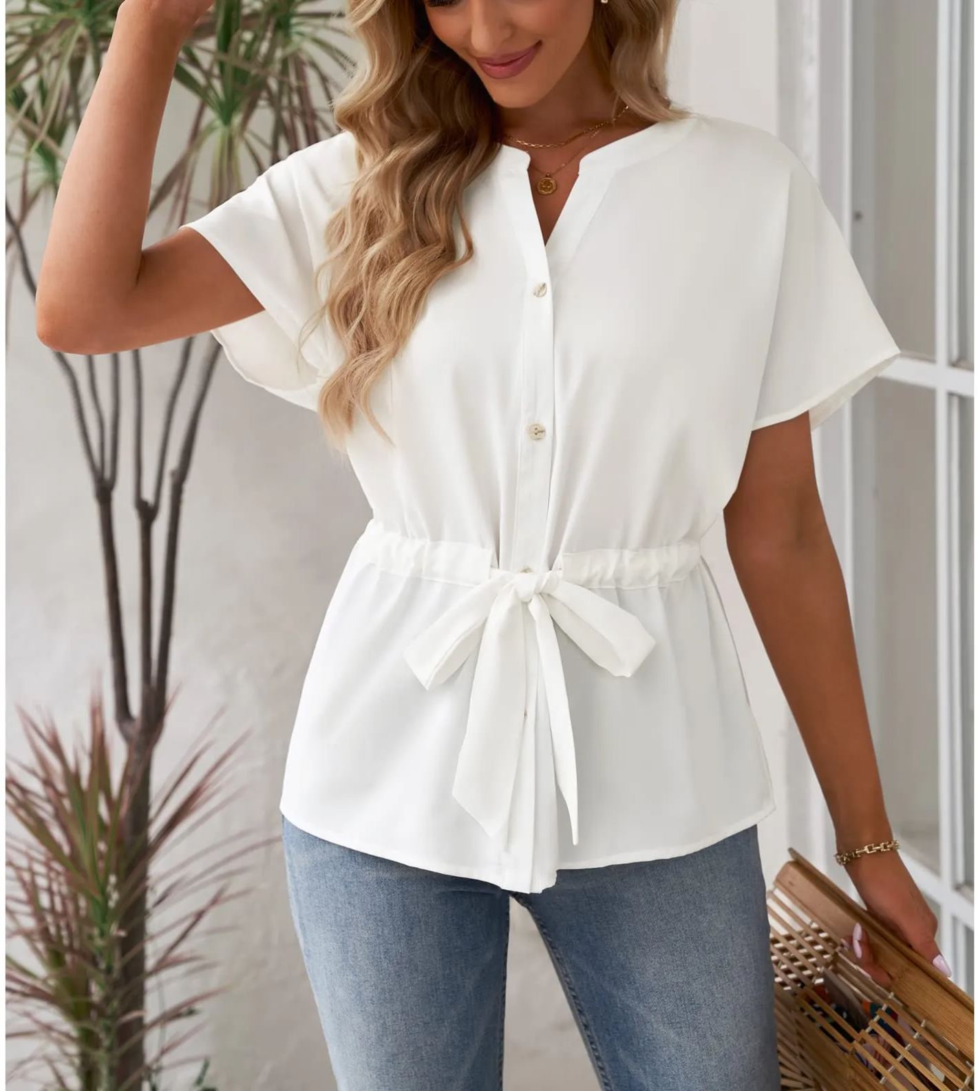 Women's Batwing short sleeve Button-down Shirt(Buy 2 10% OFF）