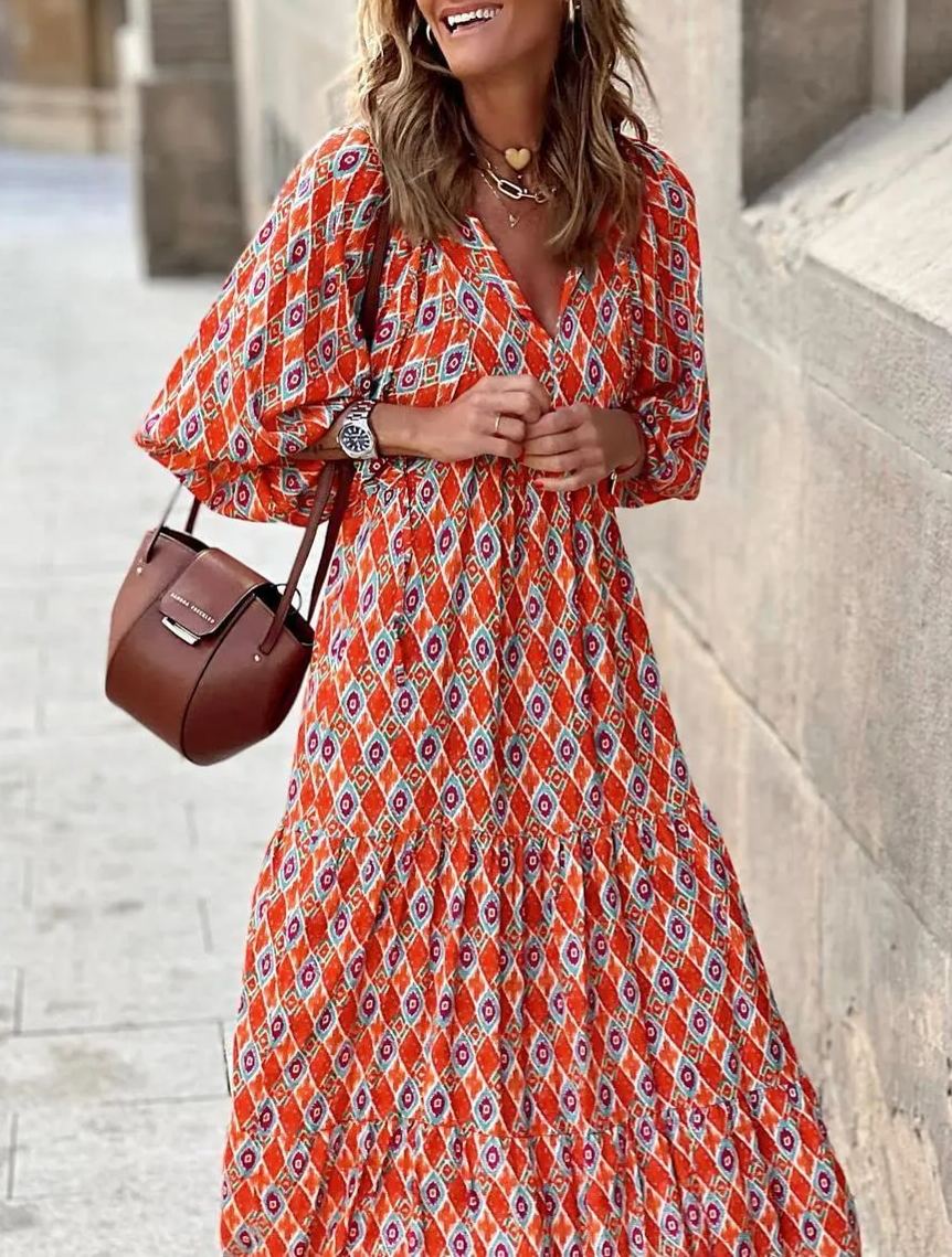 SUMMER CHIC- Women's Puff Sleeve Floral Boho Maxi Dress (Buy 2 Free Shipping)