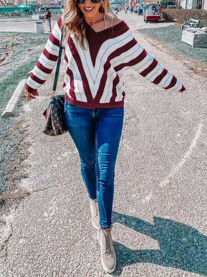Autumn Striped Color Block Knitted Sweater (BUY 2 10% OFF)