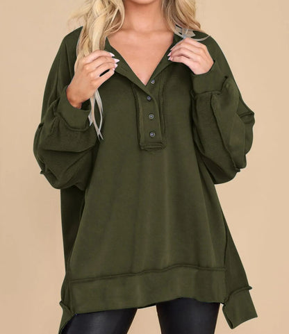 Limited time sale🔥Women's Oversized Henley Casual Buttoned Sweatshirt