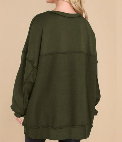 Limited time sale🔥Women's Oversized Henley Casual Buttoned Sweatshirt