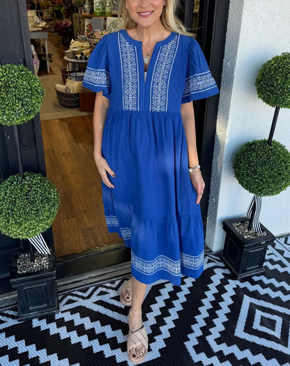 ✨2025 V-Neck layered Boho Maxi Dress With Pockets
