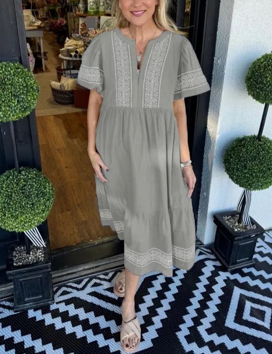 ✨2025 V-Neck layered Boho Maxi Dress With Pockets