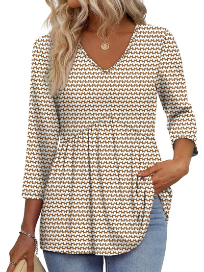 Limited time sale🔥Women's V-Neck 3/4 Sleeve Ruffled hem Top