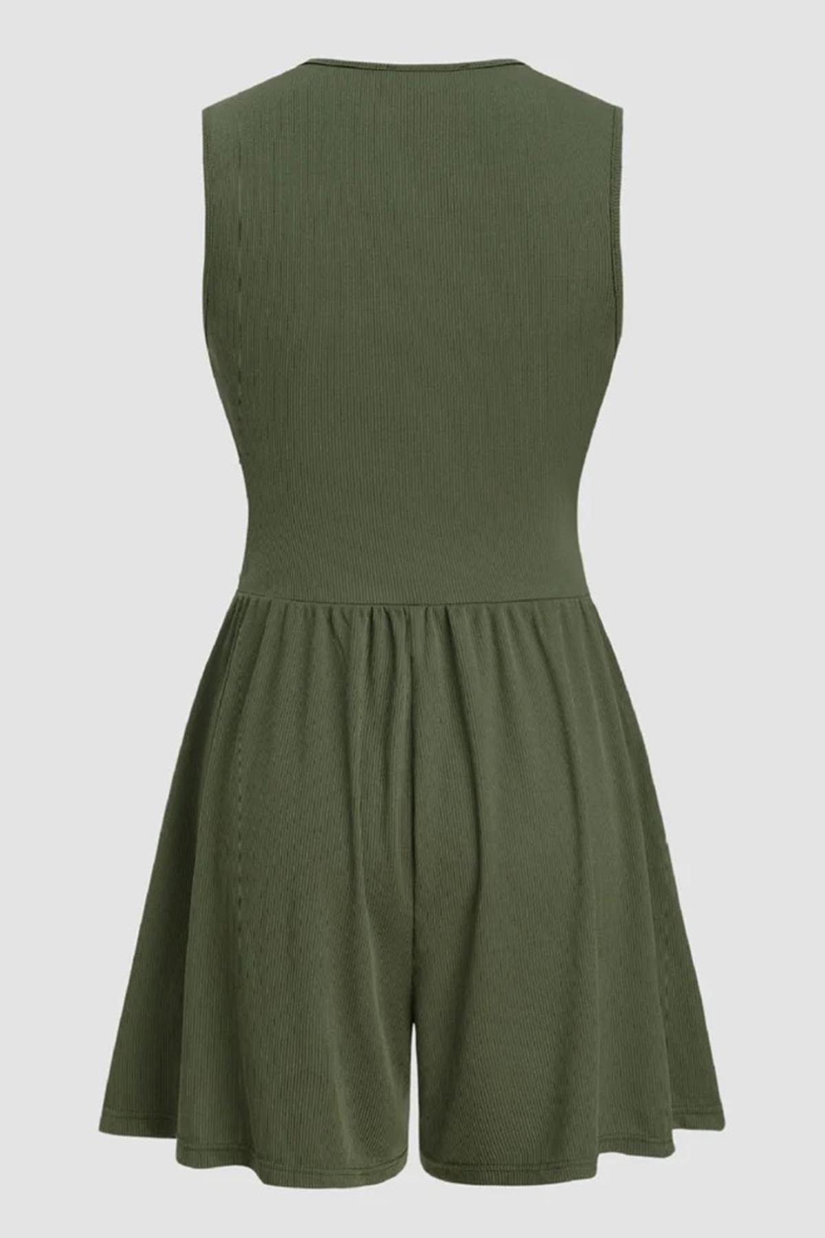 Women's Plain Ruched Deep V Neck Tank Sleeveless Romper