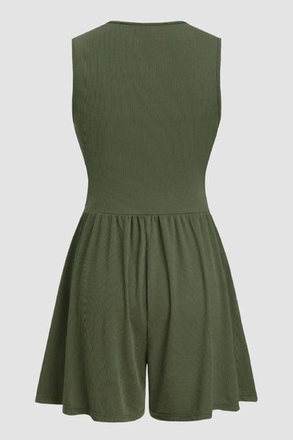 Women's Plain Ruched Deep V Neck Tank Sleeveless Romper