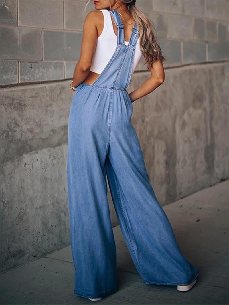Limited time sale🔥Women's Casual Wide-Leg Denim Jumpsuit with Adjustable Straps