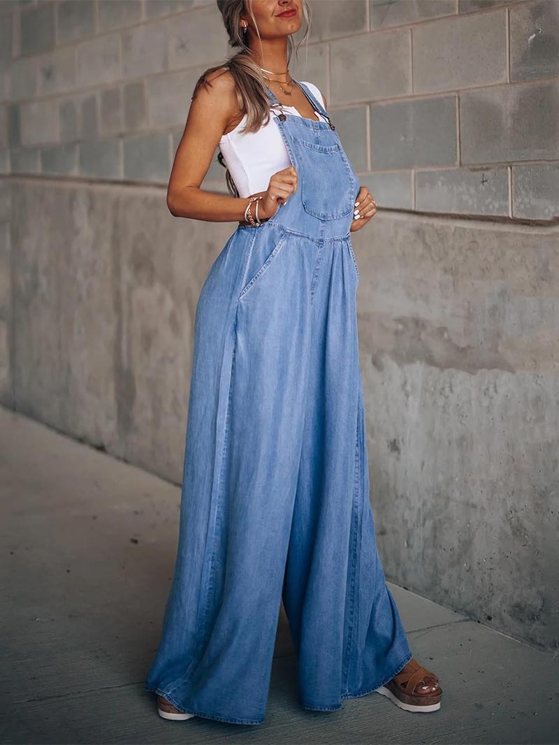 Limited time sale🔥Women's Casual Wide-Leg Denim Jumpsuit with Adjustable Straps