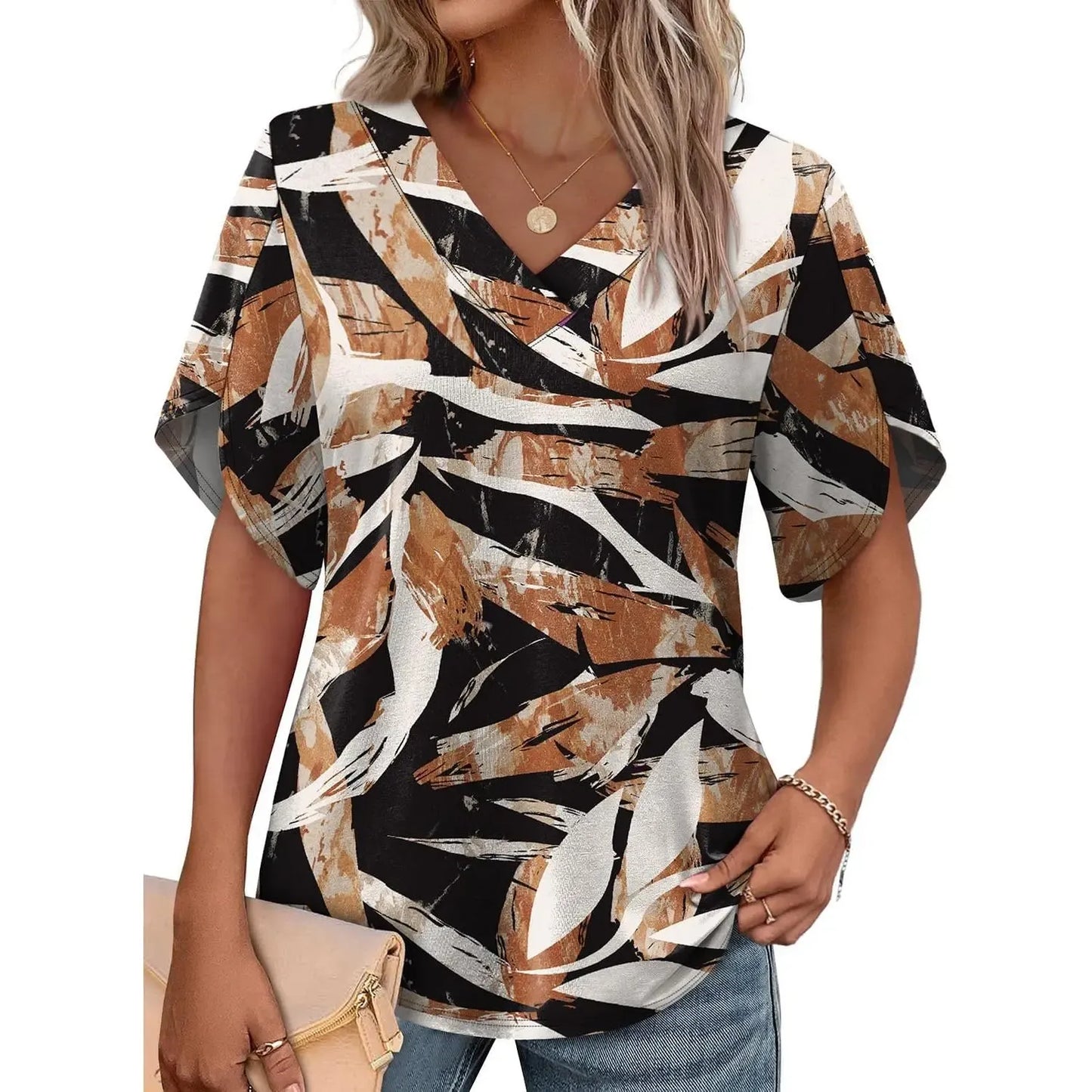 Limited time sale🔥Women's Summer Short Petal Sleeve Fashion V Neck Outfits Tops