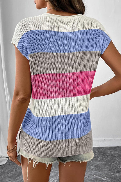 2026 Spring Women's Striped Colorblock Knit Top