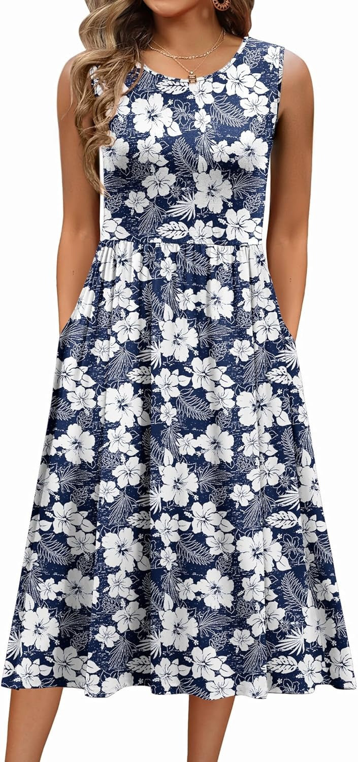 Women's Sleeveless A-Line Vest Midi Dress