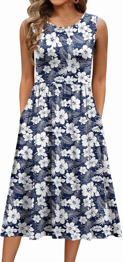 Women's Sleeveless A-Line Vest Midi Dress