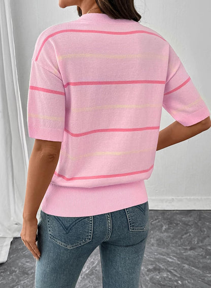 Limited time sale🔥Womens Tops Crewneck Short Sleeve Sweater Pullover Knit Striped Shirt