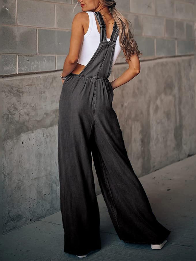 Limited time sale🔥Women's Casual Wide-Leg Denim Jumpsuit with Adjustable Straps