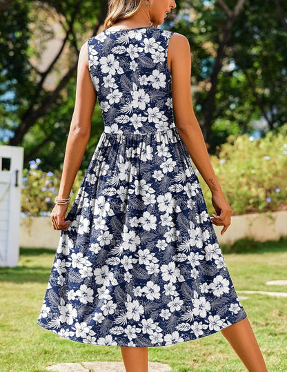 Women's Sleeveless A-Line Vest Midi Dress