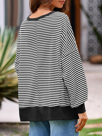 Women's Oversized Sweatshirt Waffle Long Sleeve Split Pullover Tunic Tops