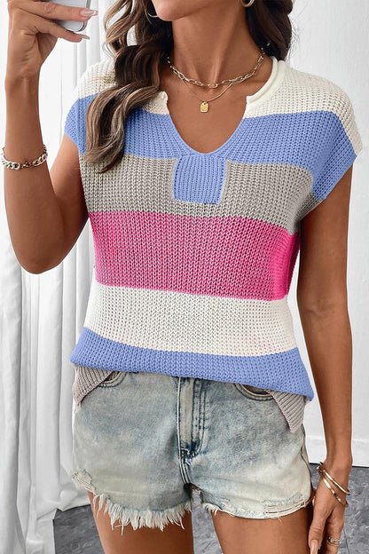 2026 Spring Women's Striped Colorblock Knit Top