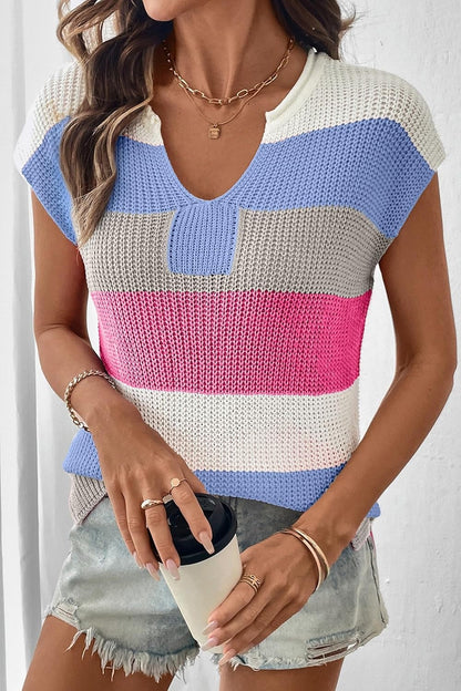 2026 Spring Women's Striped Colorblock Knit Top