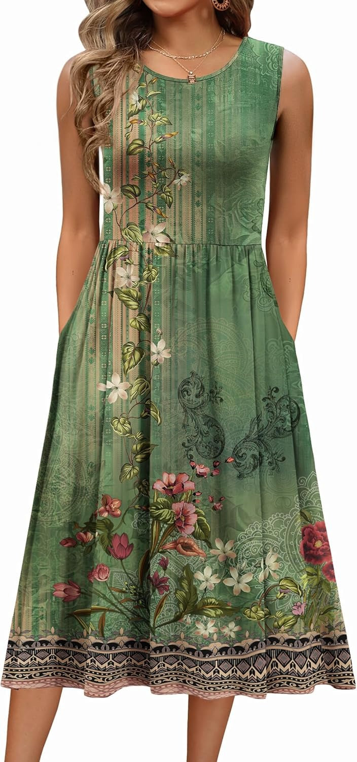 Women's Sleeveless A-Line Vest Midi Dress
