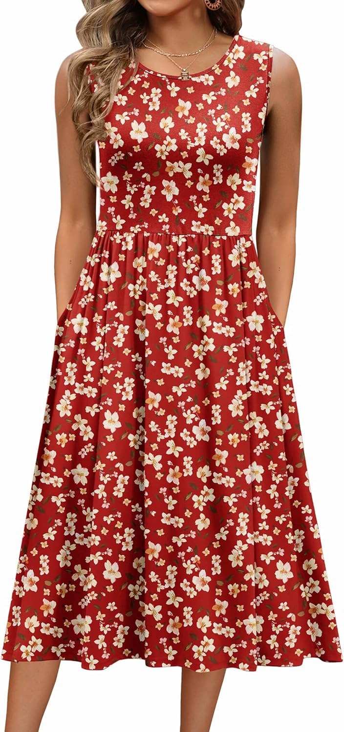 Women's Sleeveless A-Line Vest Midi Dress