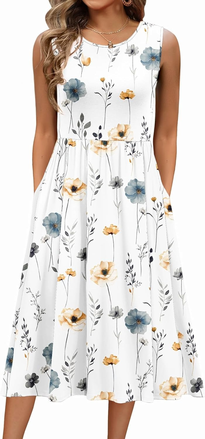 Women's Sleeveless A-Line Vest Midi Dress