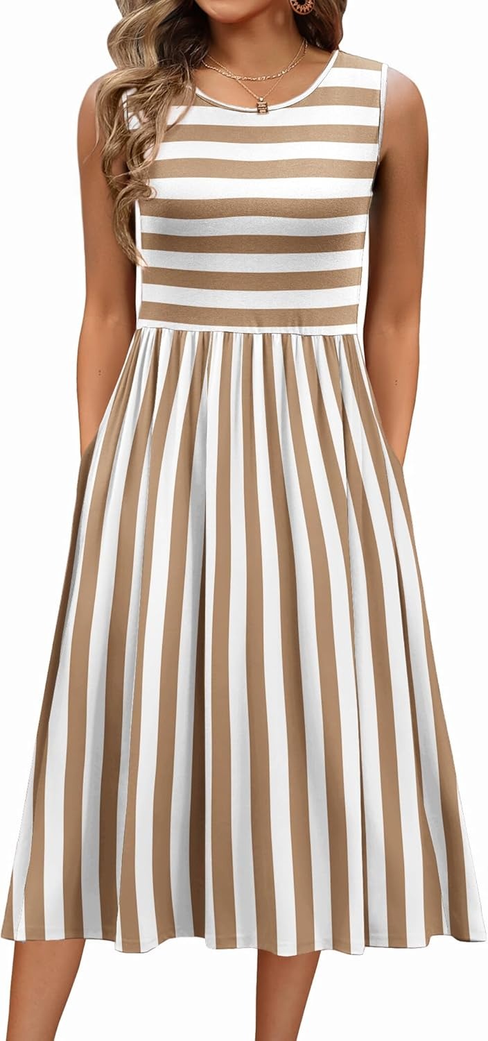 Women's Sleeveless A-Line Vest Midi Dress
