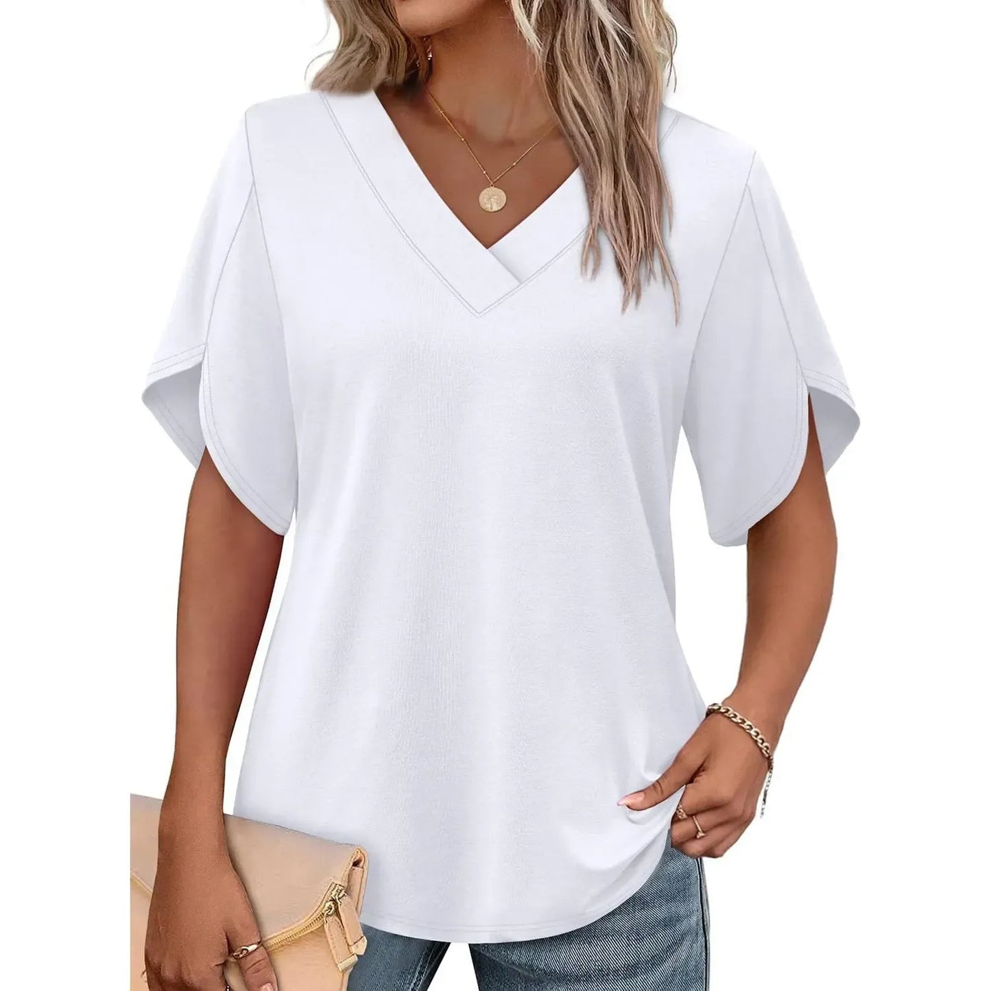 Limited time sale🔥Women's Summer Short Petal Sleeve Fashion V Neck Outfits Tops