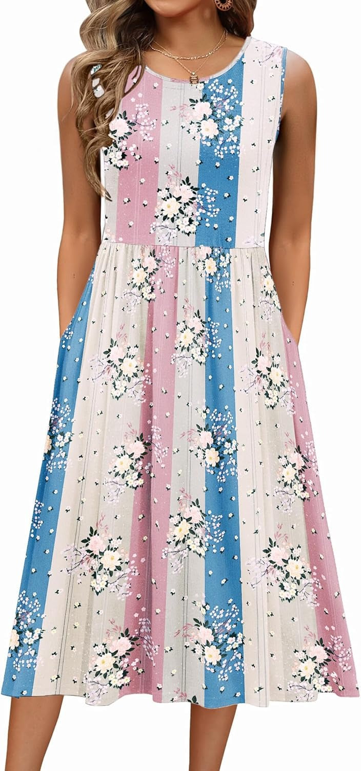 Women's Sleeveless A-Line Vest Midi Dress