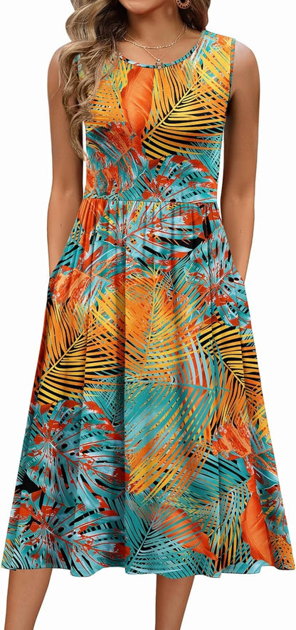Women's Sleeveless A-Line Vest Midi Dress