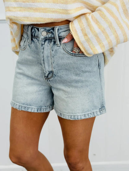 Women's Frayed Hem Denim Shorts With Pockets