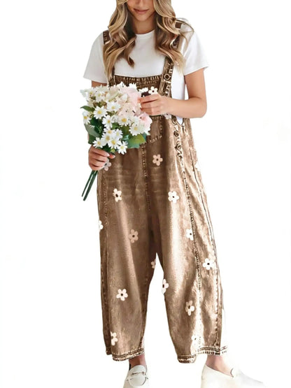 Women's Spring Style Printed Denim Overalls