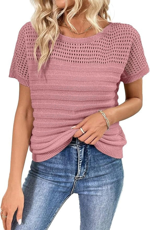 Women's Eyelet Hollow-Out Knit Short Sleeve Top