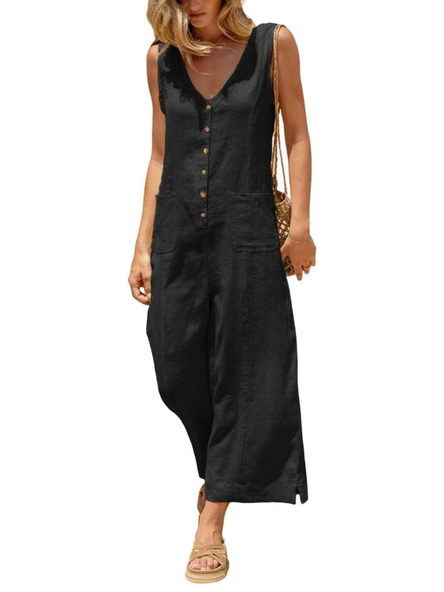 Women's Loose Fit Sleeveless Wide Leg Overalls