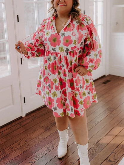 Women's Vibrant Floral Print Tied Waist Dress with Pockets