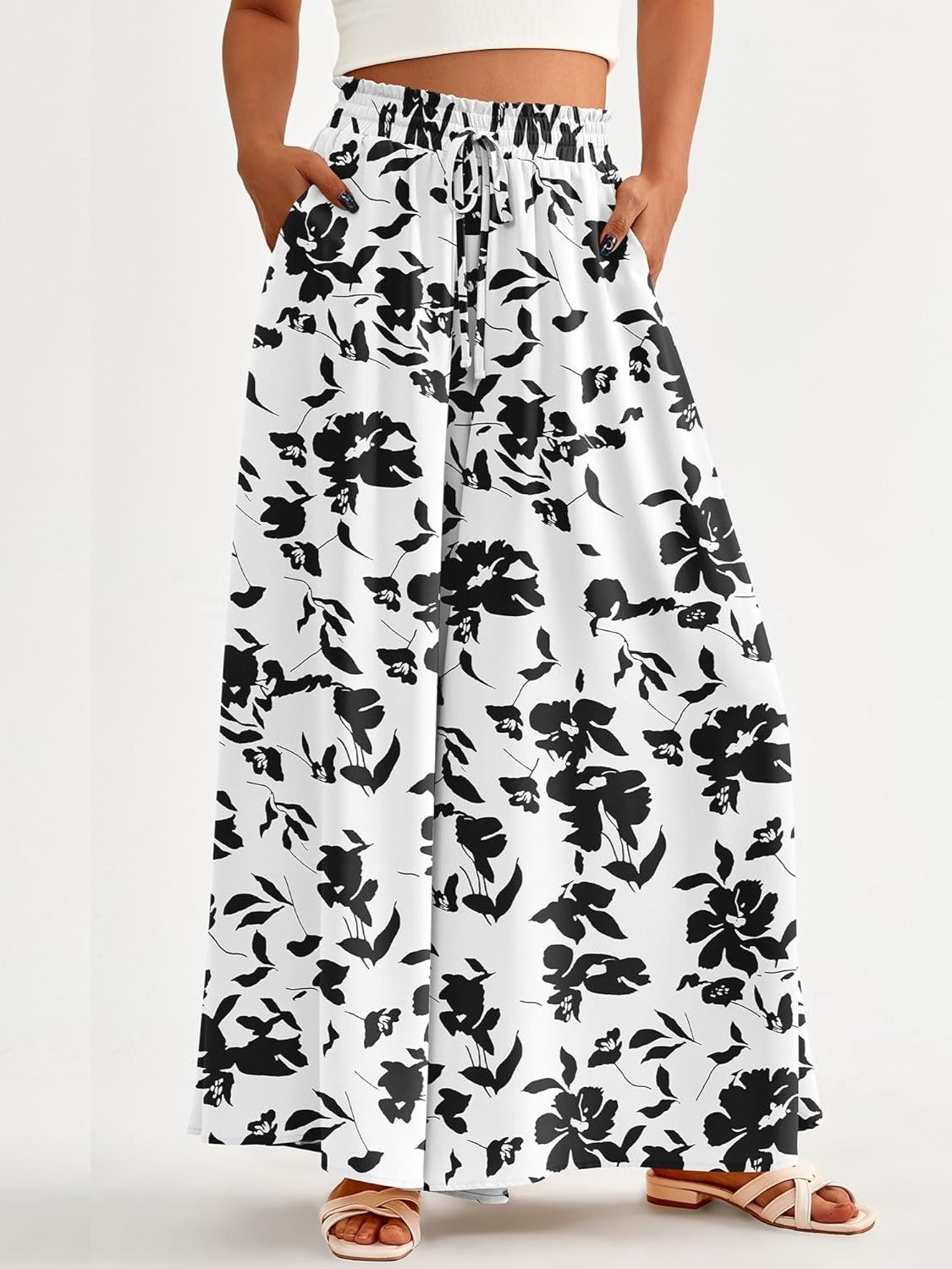 Women's Floral Print High Waist Wide Leg Pants