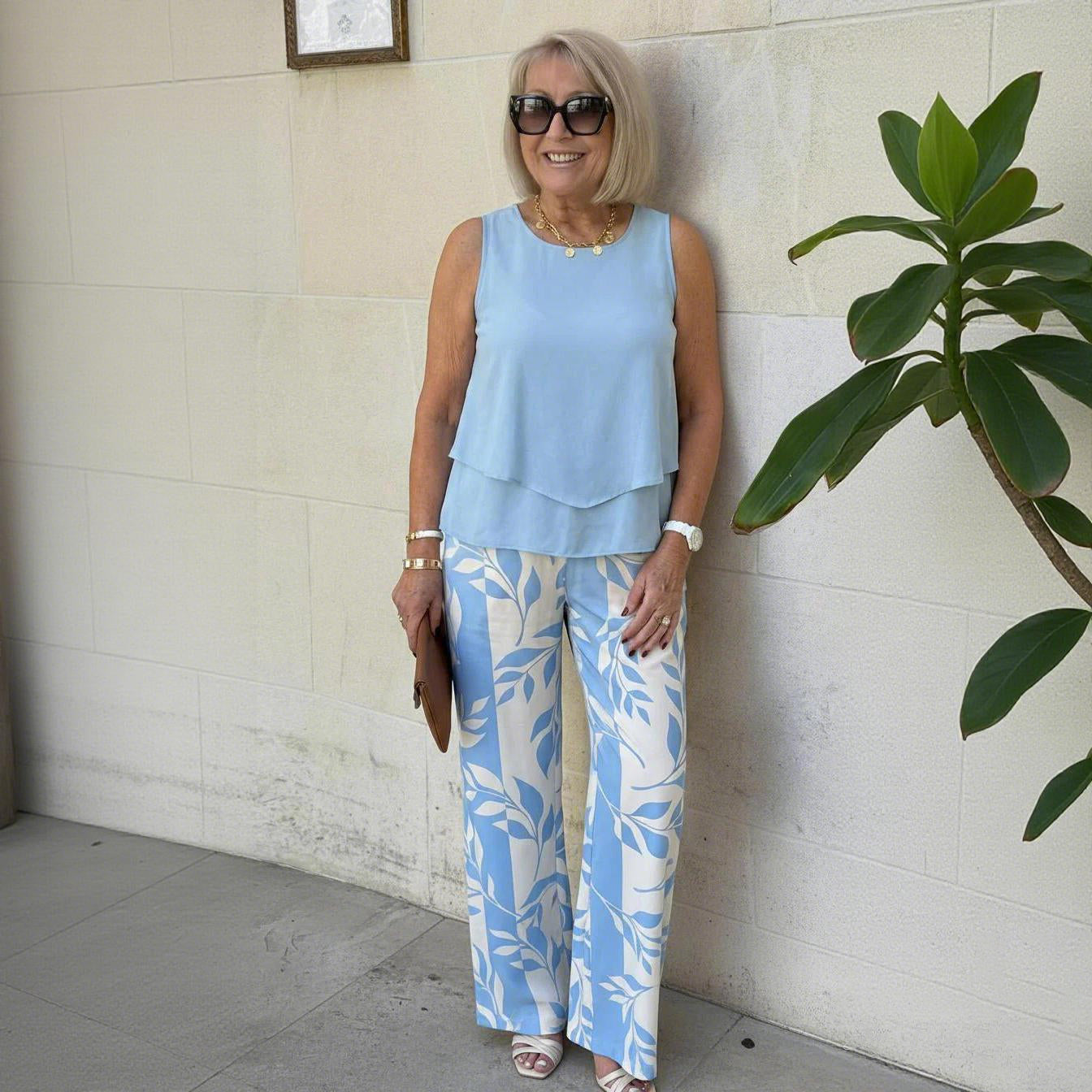 Women's Sleeveless Layered Top & Wide Leg Pants Set