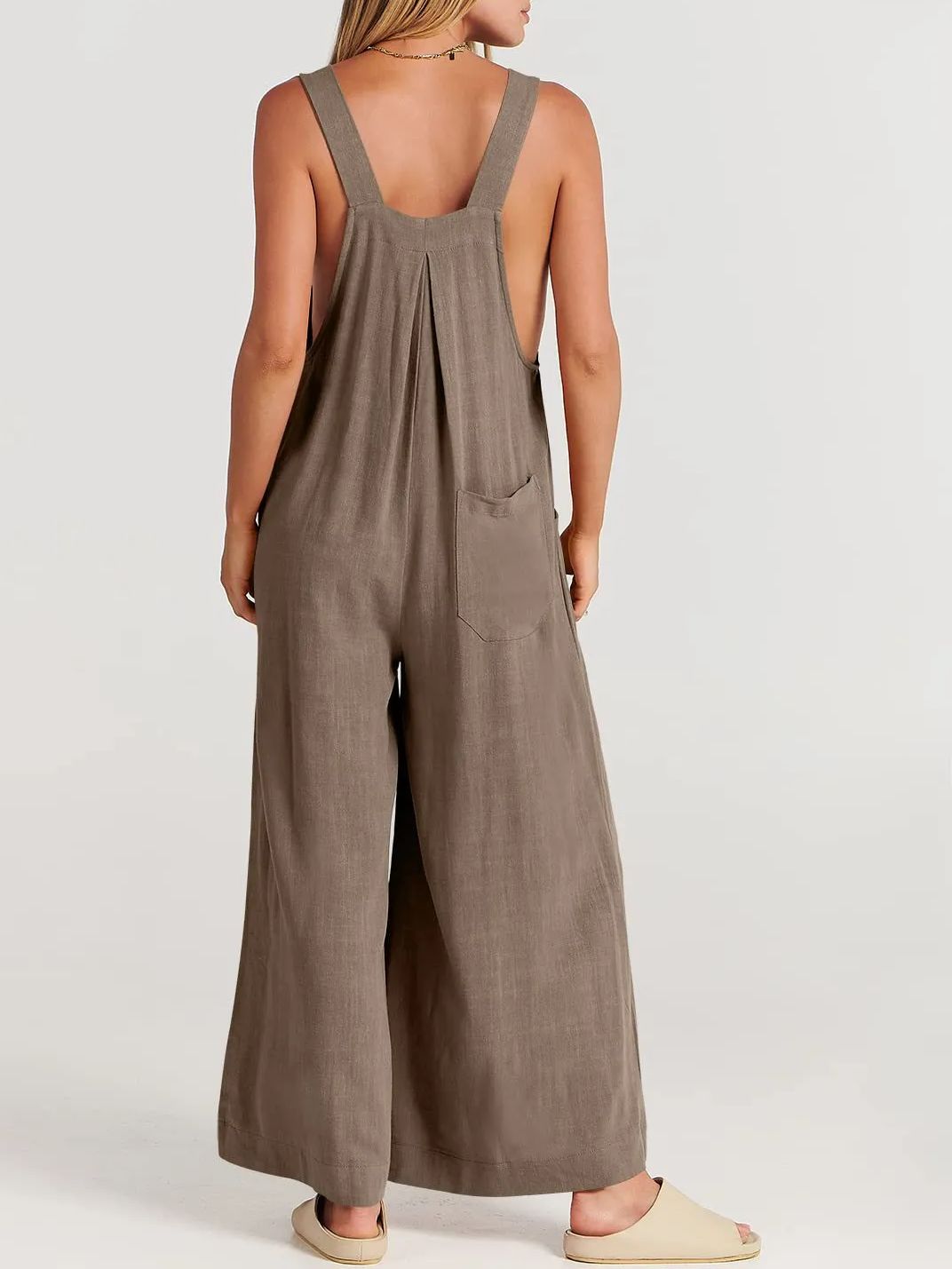 Women's Sleeveless Wide Leg Jumpsuit with Pockets