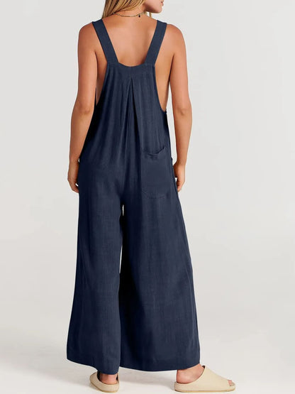 Women's Sleeveless Wide Leg Jumpsuit with Pockets