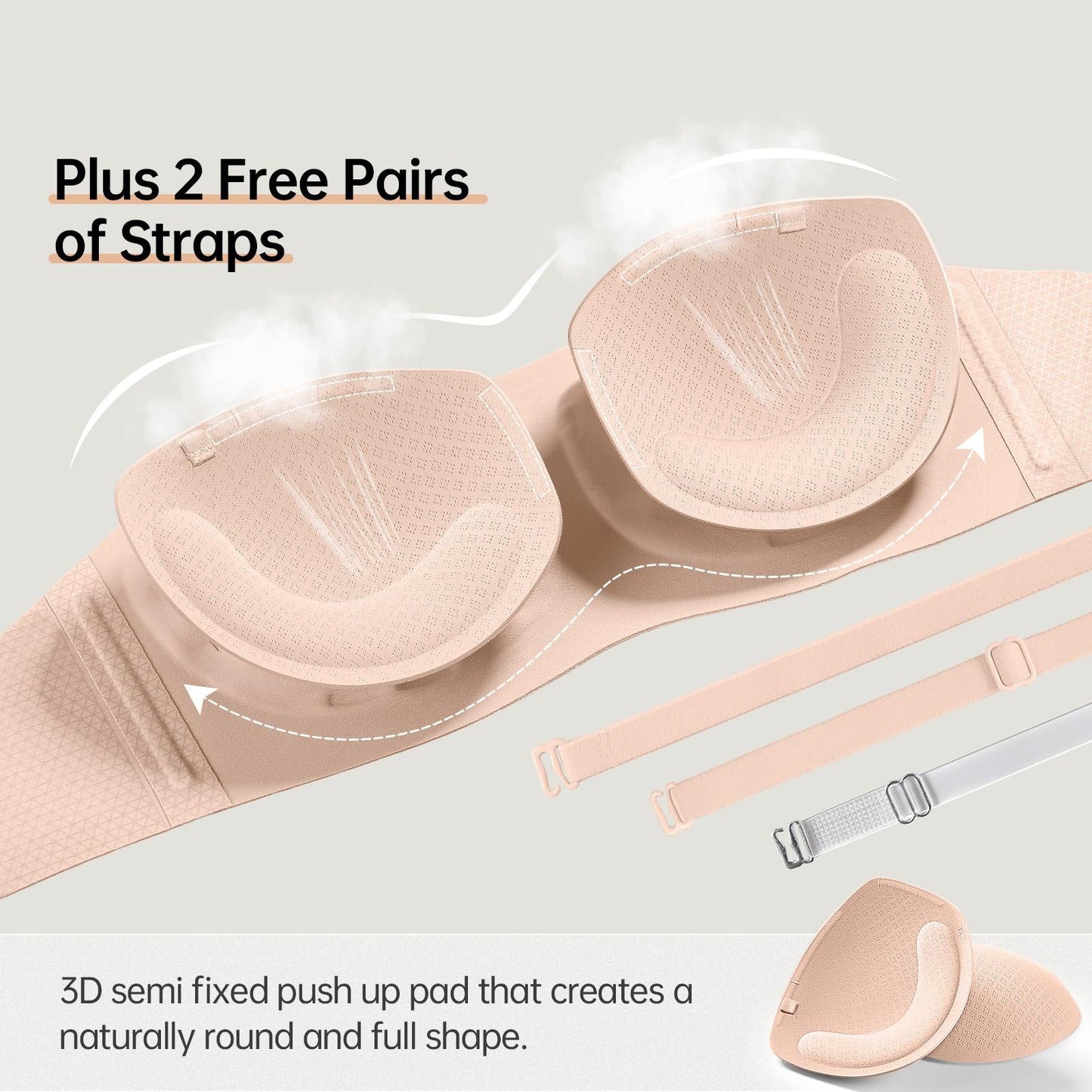 Women's Strapless Push Up Wireless Seamless Jelly Bandeau Bra