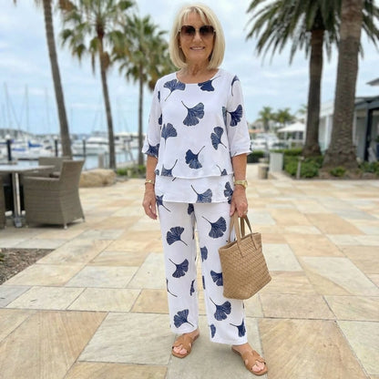 Women's Printed Layered Top & Wide Leg Pants Set