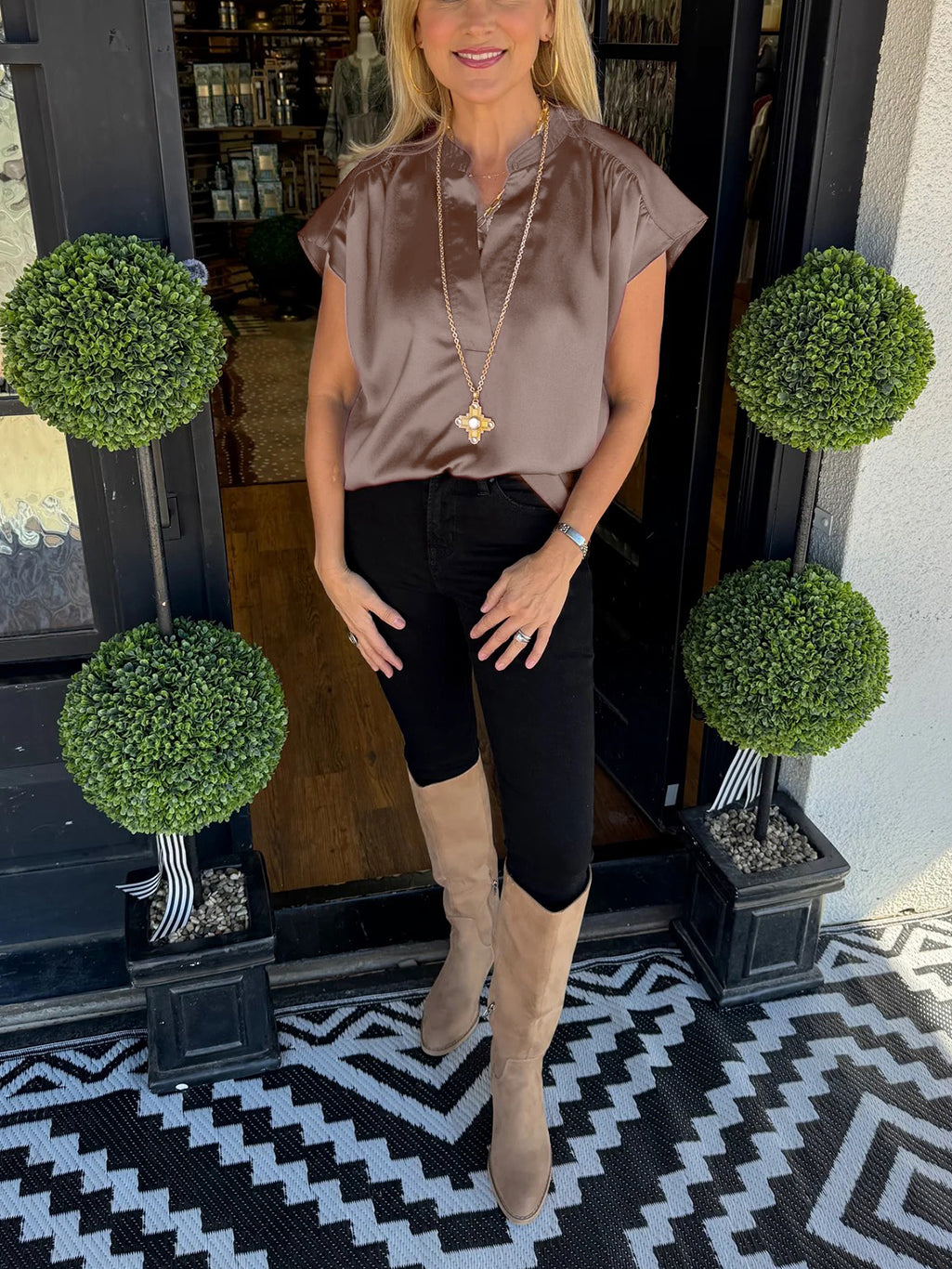 V-neck flutter sleeve top