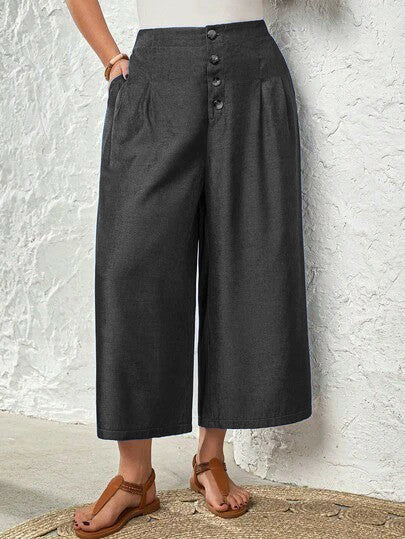 Women's Faux Denim Wide Leg Cropped Pants (Multi-color)