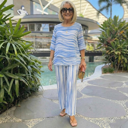 Women's Striped Layered Top & Wide Leg Pants Set